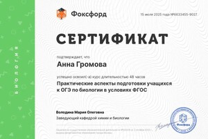 Громова Анна Юрьевна — Диплом / сертификат №1