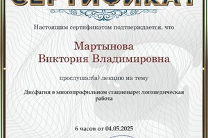 Мартынова Виктория Владимировна — Диплом / сертификат №1