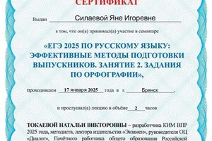 Силаева Яна Игоревна — Диплом / сертификат №1