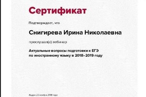Снигирева Ирина Николаевна — Диплом / сертификат №8