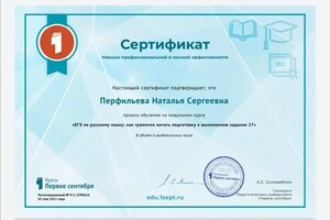 Диплом / сертификат №7 — Перфильева Наталья Сергеевна