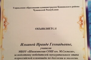 Подготовка победителей муниципального этапа всероссийской олимпиады по биологии и экологии — Ильина Ираида Геннадьевна