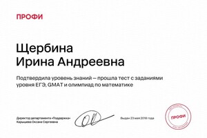 Диплом / сертификат №1 — Щербина Ирина Андреевна
