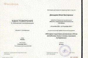 Диплом / сертификат №3 — Демидова Юлия Викторовна