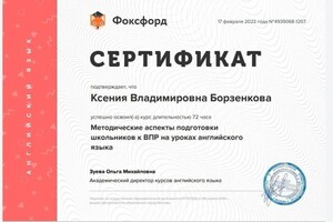 Диплом / сертификат №7 — Борзенкова Ксения Владимировна