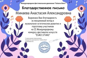 Диплом / сертификат №1 — Минаева Анастасия Александровна