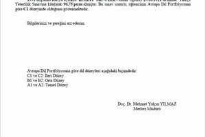 Сертификат Стамбульского университета, подтверждающий уровень владения турецкого языка (С1) — Минуллин Ильшат Радикович