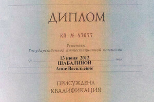 Диплом, Российская академия музыки им. Гнесиных (2012 г.) — Шабалина Анна Васильевна