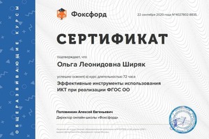 Диплом / сертификат №15 — Ширяк Ольга Леонидовна