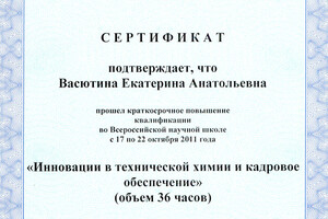 Сертификат о краткосрочном повышении квалификации — Васютина Екатерина Анатольевна