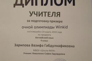 Осуществляю подготовку к олимпиадам различного уровня — Зарипова Вазифа Габдулнафиковна