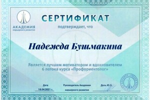 Диплом / сертификат №12 — Бушмакина Надежда Александровна