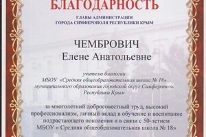 Диплом / сертификат №15 — Чембрович Елена Анатольевна