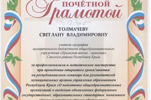 Диплом / сертификат №7 — Толмачева Светлана Владимировна