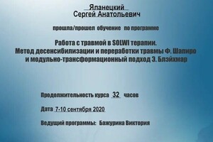 Сертификат об окончании курс ДПДГ (EMDR) — Яланецкий Сергей Анатольевич