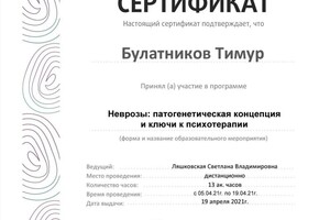 Диплом / сертификат №6 — Булатников Тимур Александрович