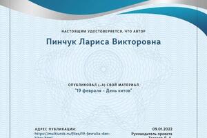 свидетельство о публикации — Пинчук Лариса Викторовна