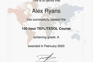 TEFL CERTIFICATE — Alex Ryans