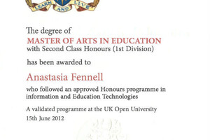 Master of Arts in Education, Open University, UK — Anastasia Fennell