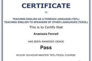 GLOBAL TEFL Certification, Master Level, on 150h. — Anastasia Fennell