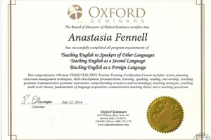 TESOL/TEFL 100 hours Certification via Oxford Seminars — Anastasia Fennell