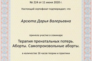 Диплом / сертификат №11 — Арсюта Дарья Валерьевна