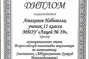 Диплом / сертификат №13 — Атаханов Набиюлла Румиевич