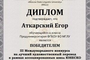 Диплом / сертификат №8 — Аткарский Егор Васильевич