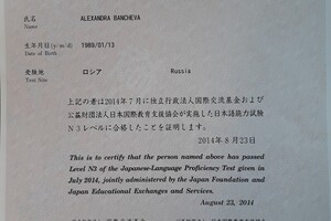 Nihongo noryoku shiken N3 — Банчева Александра Ивановна