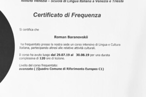 Istituto Venezia - Certificato di Frequenza C1 (2019) — Барановский Роман Викторович