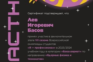 Диплом / сертификат №1 — Басов Лев Игоревич