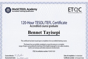 TESOL /TEFL accredited teacher with vast experience — Bennet Tayisepi