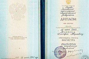 Диплом МПГУ, магистр (2002 г.). — Берхин Дмитрий Борисович