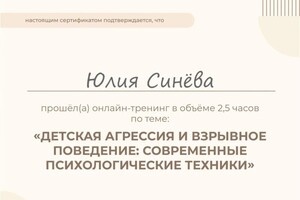 Диплом / сертификат №1 — Синева Юлия Сергеевна