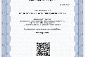 Диплом / сертификат №10 — Бодрягина Анастасия Дмитриевна