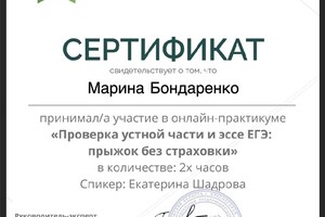 Участие в онлайн-практикуме, посвящённому ЕГЭ — Бондаренко Марина Михайловна