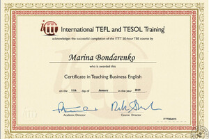 Certificate in Teaching Business English — Бондаренко Марина Михайловна