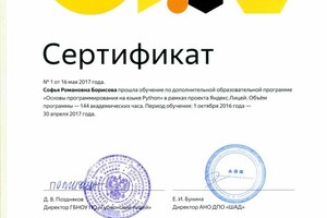 Диплом / сертификат №1 — Борисова Софья Романовна