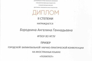 Диплом о призовом месте исследовательского немецко-английского проекта \