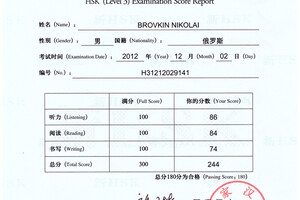 Сертификат HSK 3 — Бровкин Николай Юрьевич
