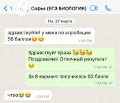 Софья. Пришла ко мне на обучение с нуля совершенно без понимания что такое клетка, ДНК, рефлекс и тд. Соотвественно пробники писались никак. Начали с изучения самой сложной темы - цитологии, далее когда уже сформировалось представление о том какие процессы протекают в клетках, о генетике, мы перешли к анатомии, уже со знанием этих двух разделов Софья набирает такие баллы. — Бубнова Анастасия Михайловна