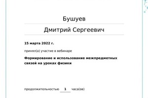 Диплом / сертификат №23 — Бушуев Дмитрий Сергеевич