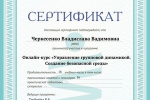 Диплом / сертификат №1 — Черкесенко Владислава Вадимовна