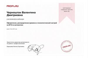 Прошла вебинар по оформлению и распределению времени и психологический настрой на ЕГЭ по математике! — Черноштан Валентина Дмитриевна