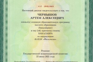 Диплом / сертификат №1 — Чернышов Артем Алексеевич