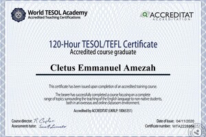 TESOL/TEFL Certificate, — Emmanuel Amezah Cletus