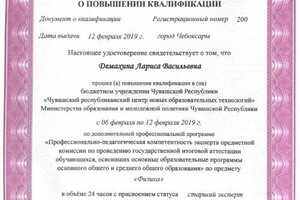 Сертификат Старшего эксперта по проведению итоговой аттестации по предмету \