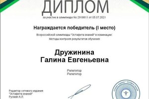 Диплом / сертификат №12 — Дружинина Галина Евгеньевна