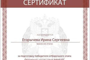 Диплом / сертификат №3 — Егорычева Ирина Сергеевна