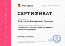 Диплом / сертификат №2 — Ельцева Анастасия Валерьевна